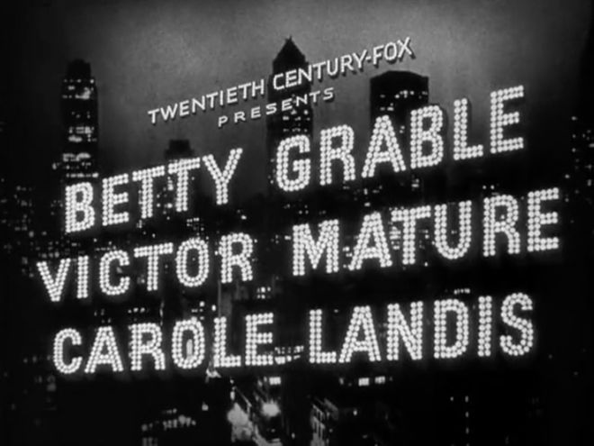 IMAGE: Main title credits for Betty Grable, Victor Mature, Carole Landis