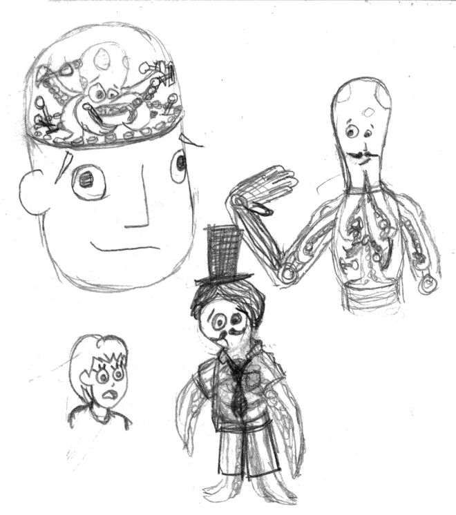 IMAGE: Octodad early sketches – octopus controlling robot human