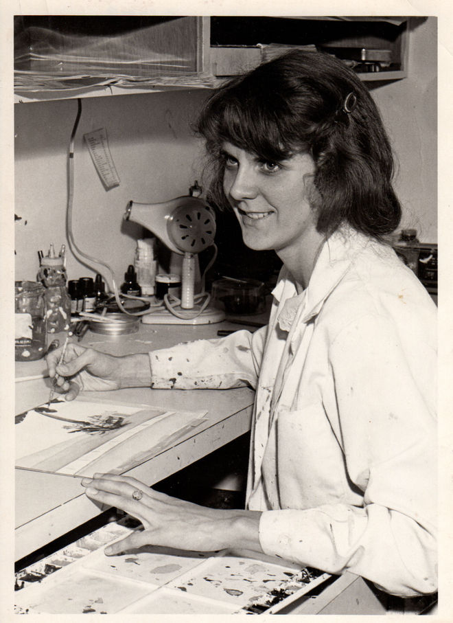 IMAGE: Photo of Sally Cruikshank at Snazelle Films, 1978